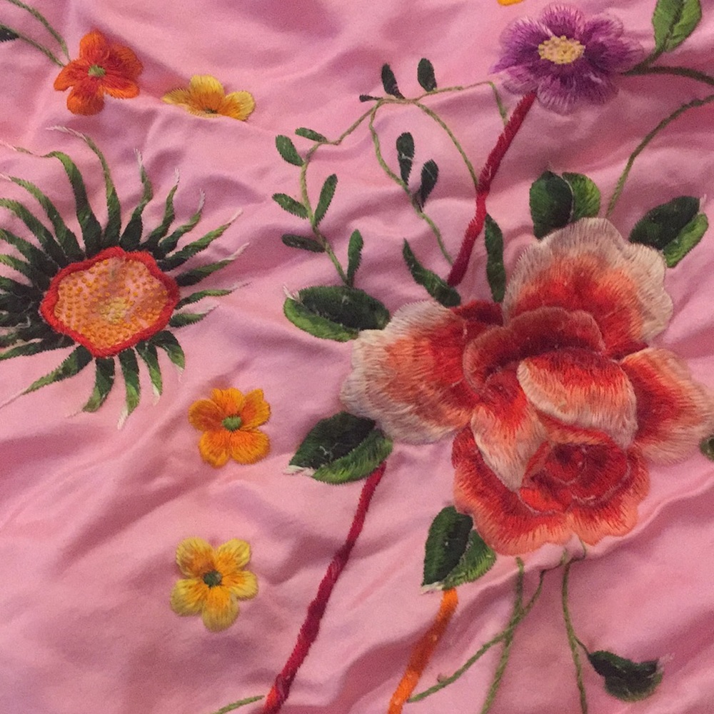 Vintage pink Asian queen bed spread
